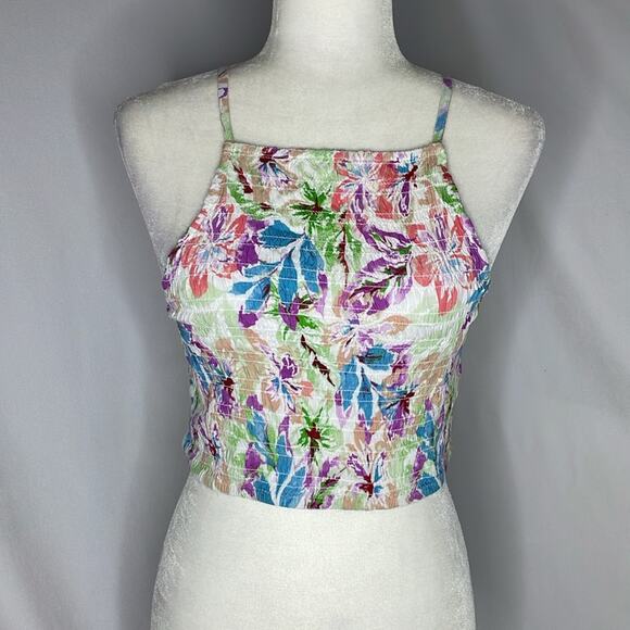 NWT Roxy floral pualani sleeveless crop top smocked size large - Picture 1 of 8
